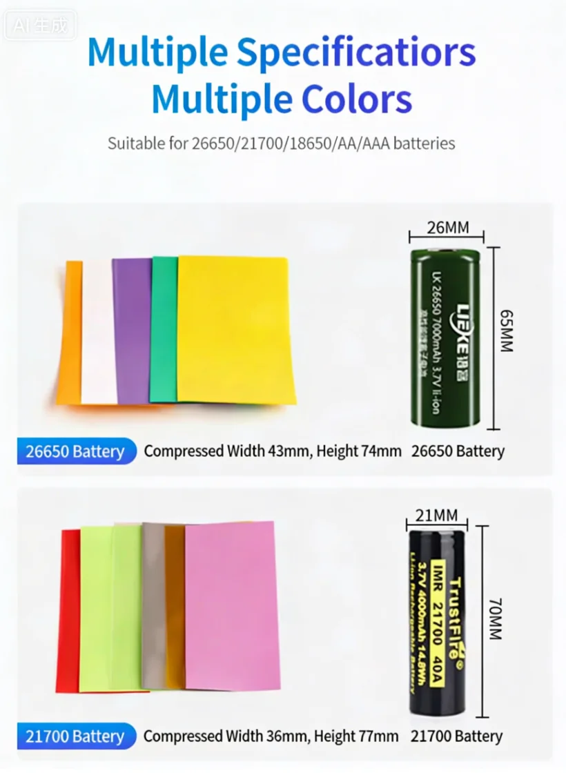 Battery Protection PVC Heat Shrink Tube - Precut Shrinkable Insulation Sleeve for 18650/26650/21700/No.5(AA)/No.7(AAA)