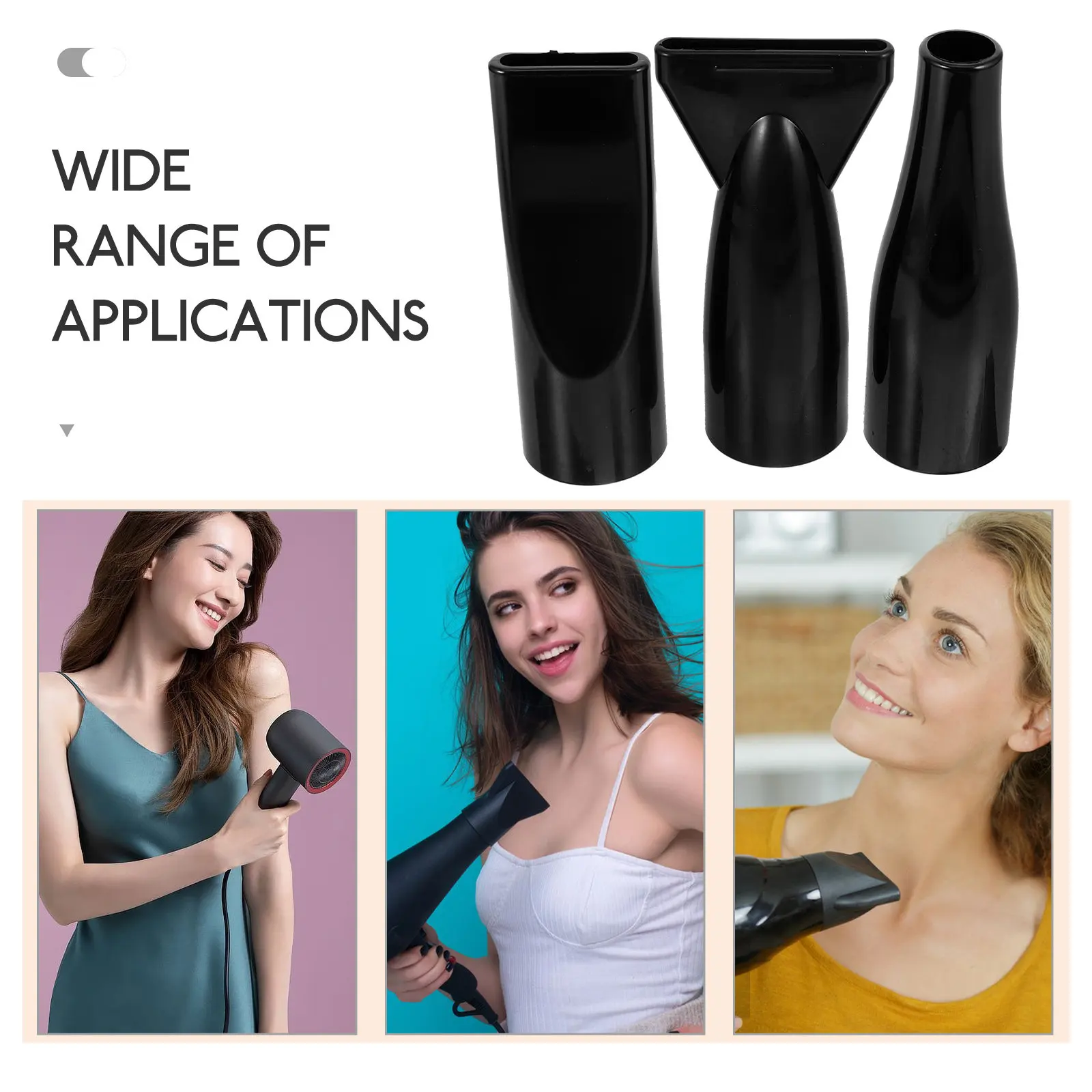 3Pcs Hair Dryer Nozzle Black High Temperature Resistant ABS Concentrated Blow Dryer Attachment for Smooth Styling