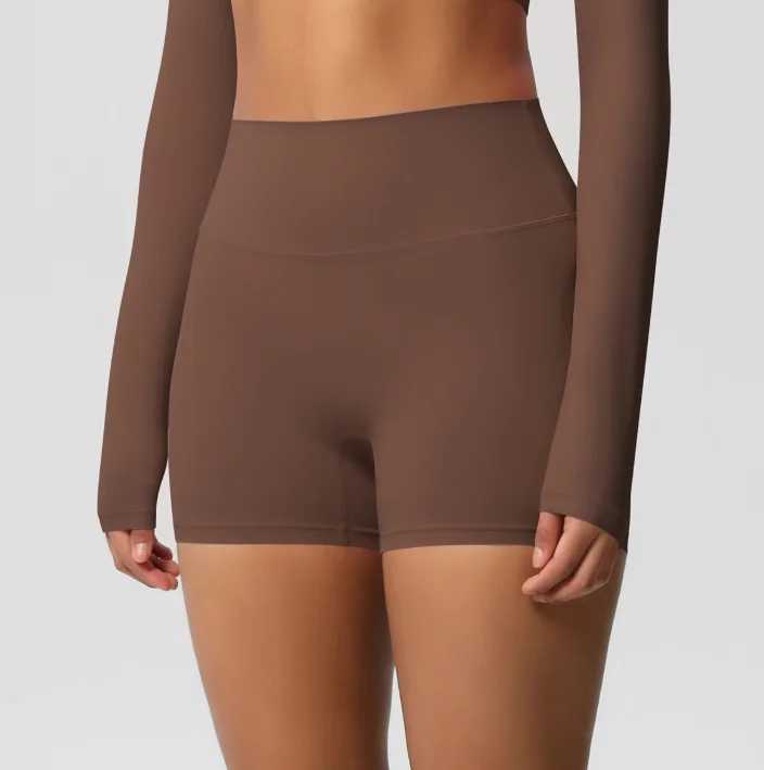 Solid color double-sided abraded high-waisted tight-fitting hip-lifting yoga shorts, running fitness sports three-point pants fo