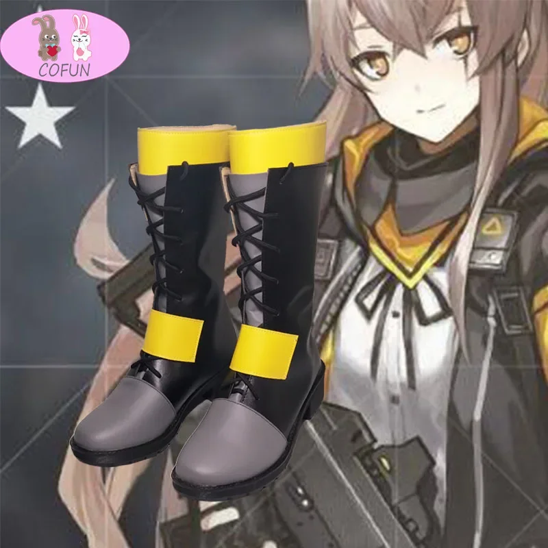 Cofun meninas frontline ump45 preto amarelo cosplay sapatos botas feitas sob encomenda para halloween natal couro do plutônio das mulheres dos homens