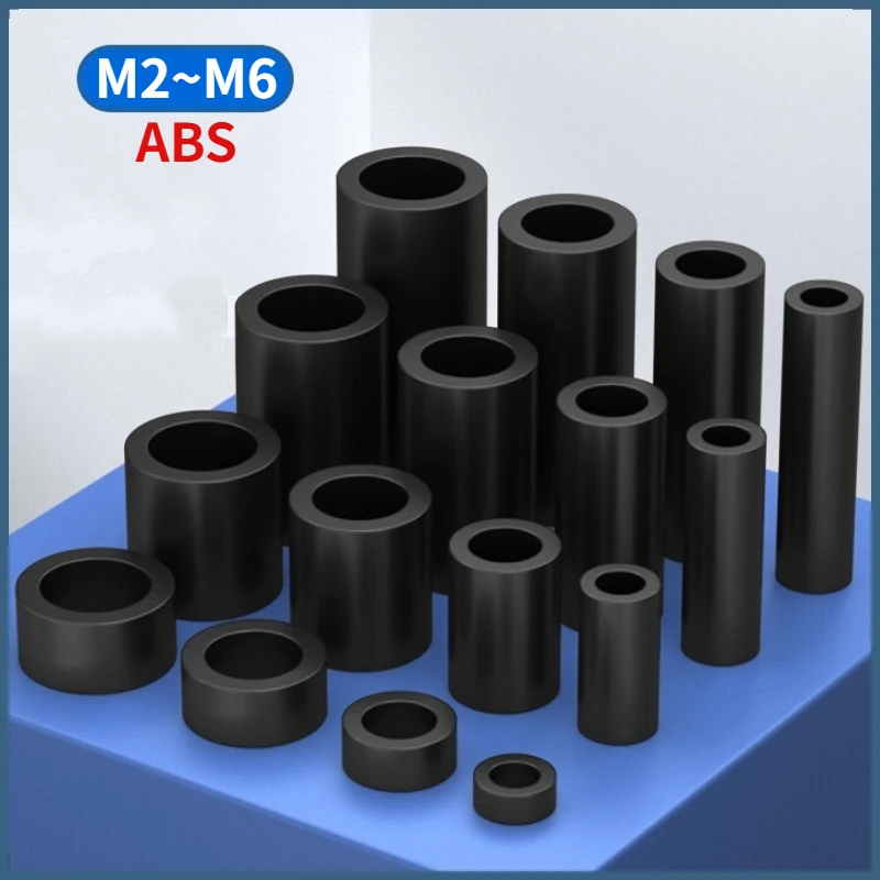 20~300pcs M3 M4 M5 M6 Black ABS Nylon Plastic Non-Threaded Spacer Round Hollow Standoff Washer PCB Board Screw Bolt