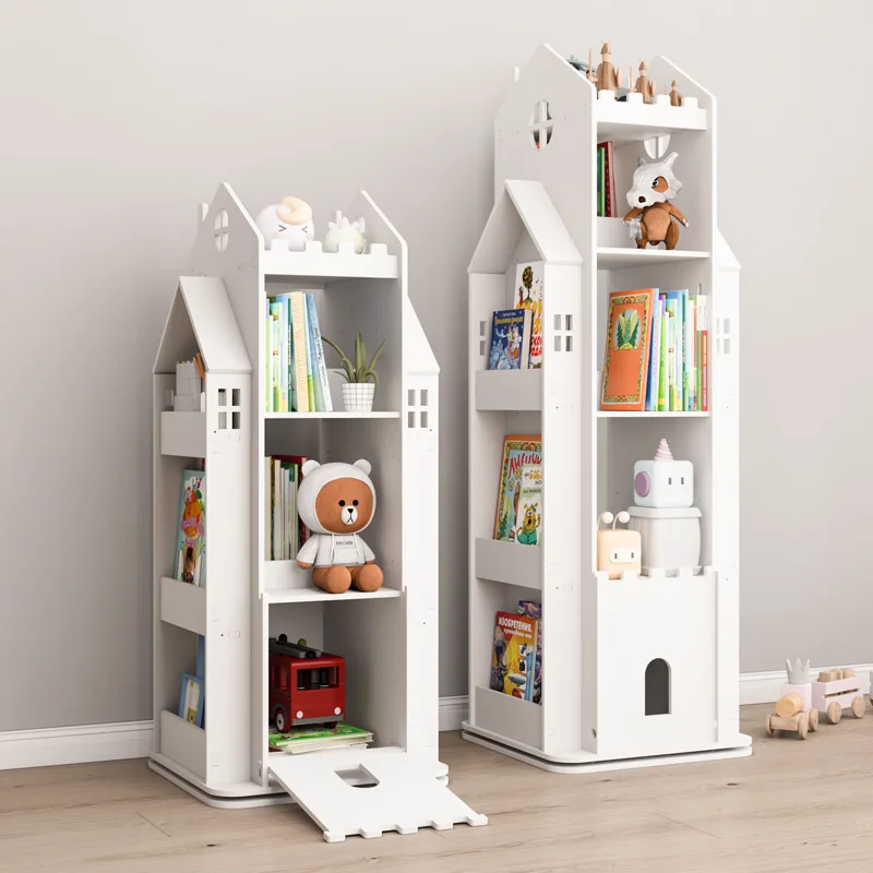 Creative Castle 360 Degree Rotating Bookshelf Bookcase Student Reading Rack Baby Storage Shelf