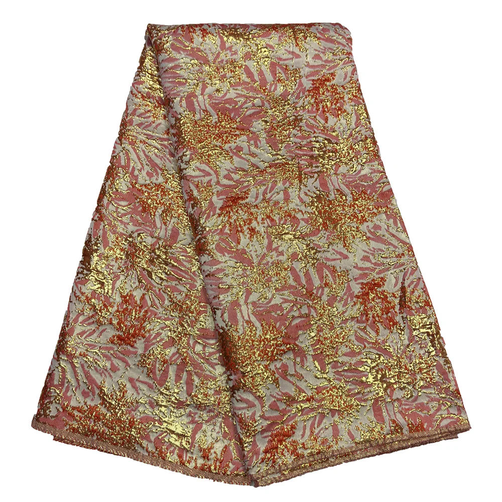 エレガントなジャカードフレンチブロケードレース素材 5 ヤード縫製ウェディングパーティードレス女性のためのアフリカの金色のブロケードレース生地