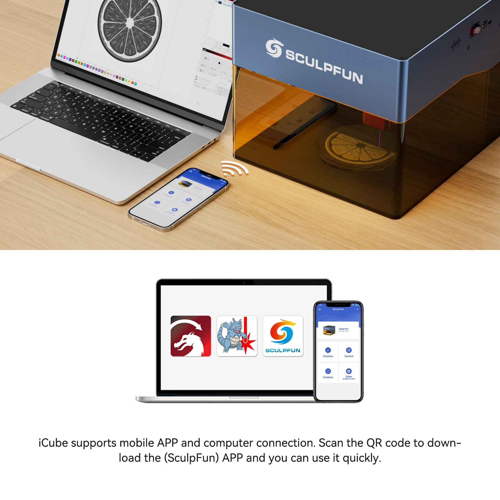 

SCULPFUN iCube Pro 3/5/10 Вт лазерный гравер дымовой фильтр поддержка температуры BT Type-C дерево металл мини лазерная гравировка с ЧПУ