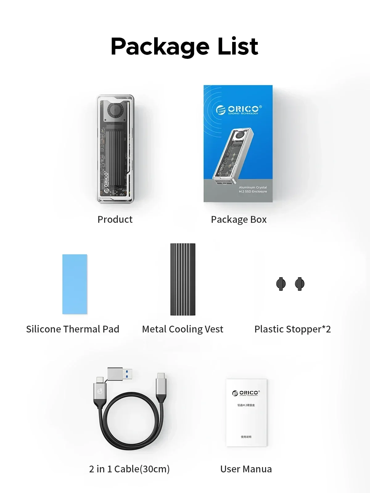ORICO USB4.0 M.2 SSD Enclosure 40Gbps 8TB Aluminum with Cooling Fan PCIe4.0 NVME Case Type C Compatible Thunderbolt 3/4