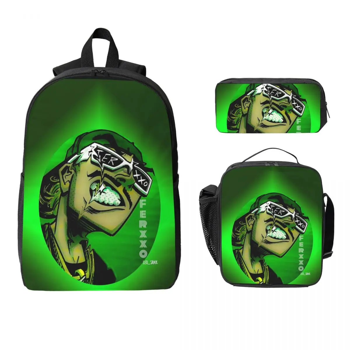 

Ferxxocalipsis World Tour Ferxxo Collage Backpack Student Boys Girls BookBag School Bag 3ps Insulated Lunch Bag Pencil Case