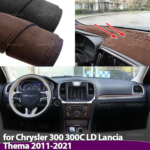 Suede Leather Dashmat Dashboard Cover Black/Brown Instrument Panel Sunscreen Pad For Chrysler 300 300C LD Lancia Thema 2011~2021