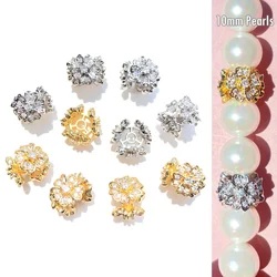 10pcs Zirconia Pave Flower Spacers Gold-plated Centerpiece Beads for Women Bracelet Necklaces Earring Jewelry Making Accessory