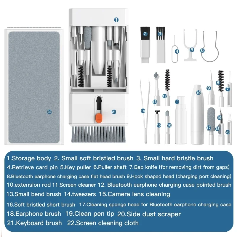 22 In 1 Multi-Function Cleaning Kit For IPhone AirPods IPad Digital Camera PC Keyboard Phone Screen Headphones Tools BT Cleaner