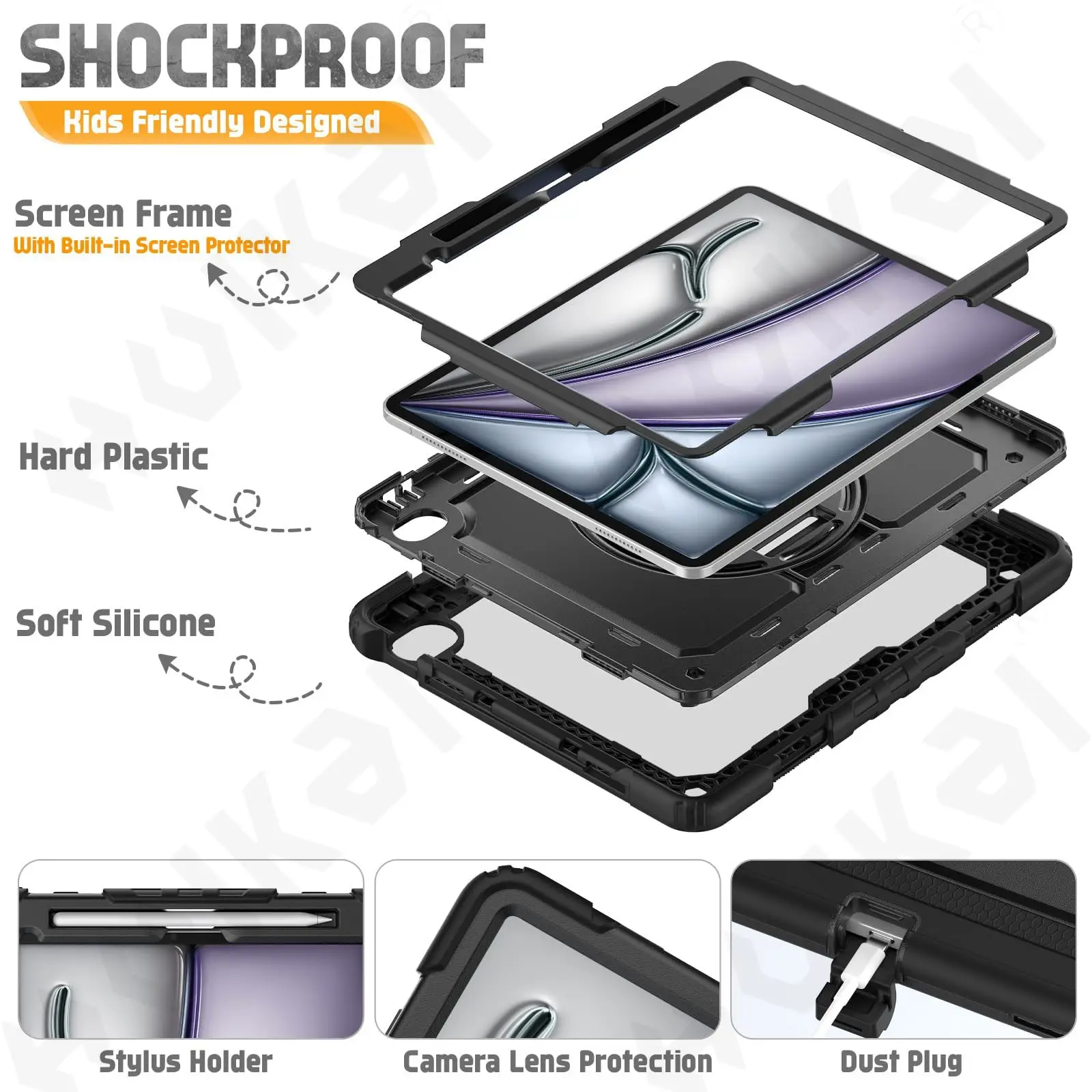 Case For iPad Air 13 11 2026 2025 4G 5G  Heavy Duty Rotating Shockproof Stand Hand Shoulder Strap Black