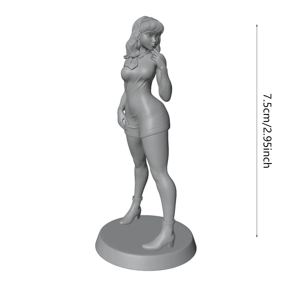 1/24 Miniature Resin Model Statue, 75mm Figure Toy Model Kit, Woman Wearing a Tight Dress and High-Heeled Short Boots, with Smooth Overall Lines Highly Detailed Resin Model Figure, Uncolored, Perfect for Role-Playing Games and Collecting.