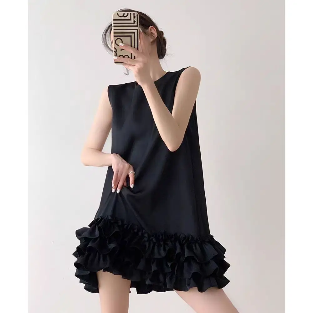 Short Black Hepburn Style A Line Mini Dress For Women's Sleeveless Black Party Summer Cake Dress 2024 X971