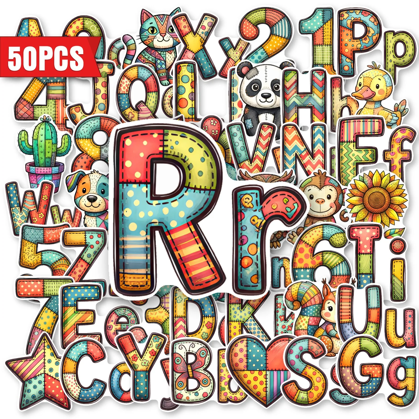 50Pcs Embroidery Style Letter Number Stickers Decor Stickers for Journal Water Bottle Helmet Laptop DIY Art Decals