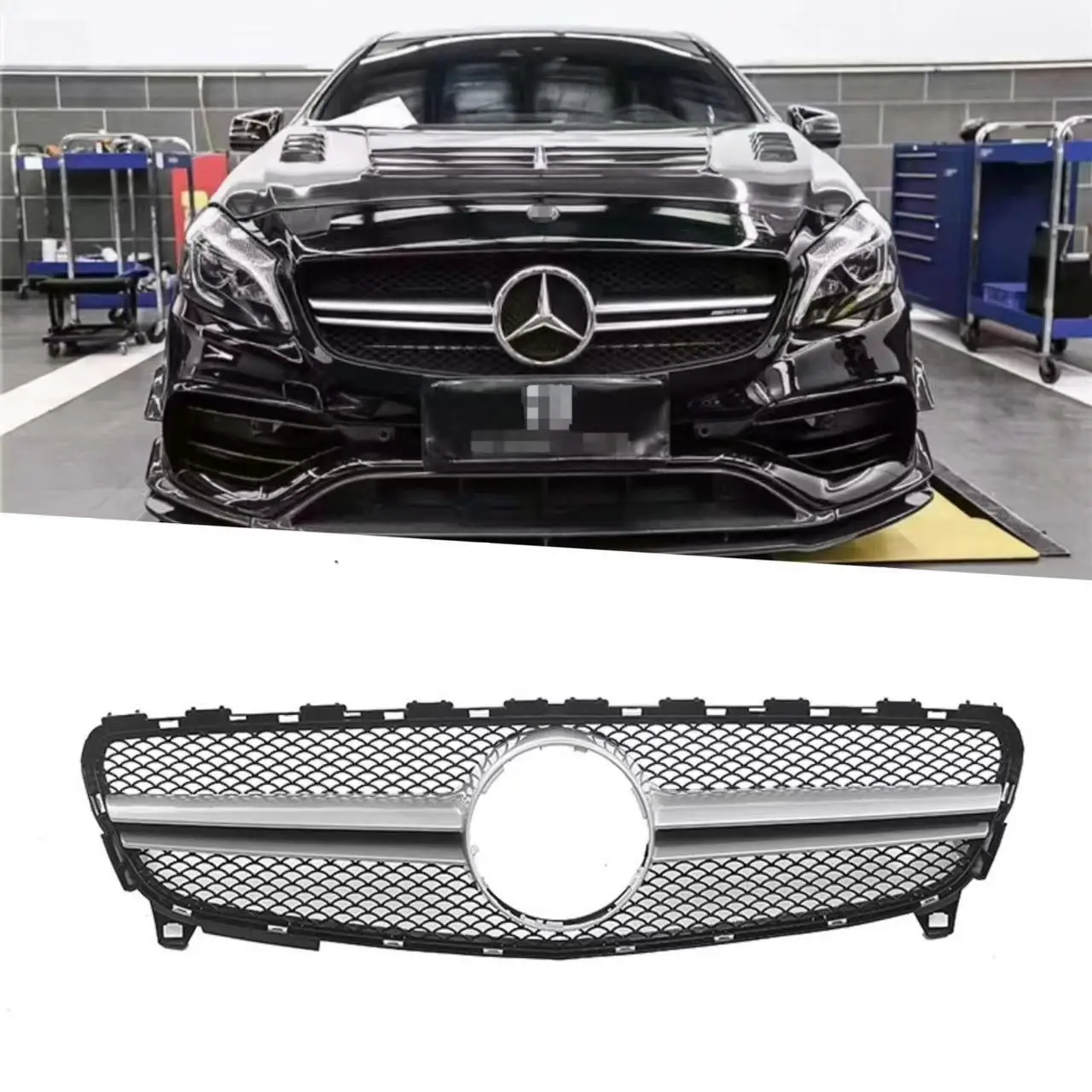 

Glossy Black Radiator Grilles For 2016-2018 Mercedes Benz A W176 AMG Racing Grilles Bumpers Body Kit Hood Gloss Black