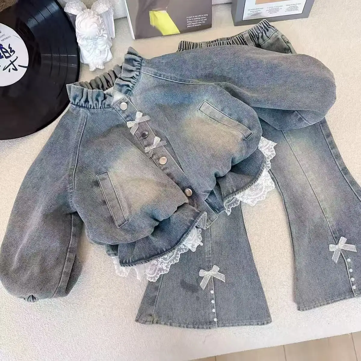 Girls' Stylish And Fragrant Spring And Autumn Denim Jacket Two-piece Set For Baby Girls 2025 New Fashionable Set