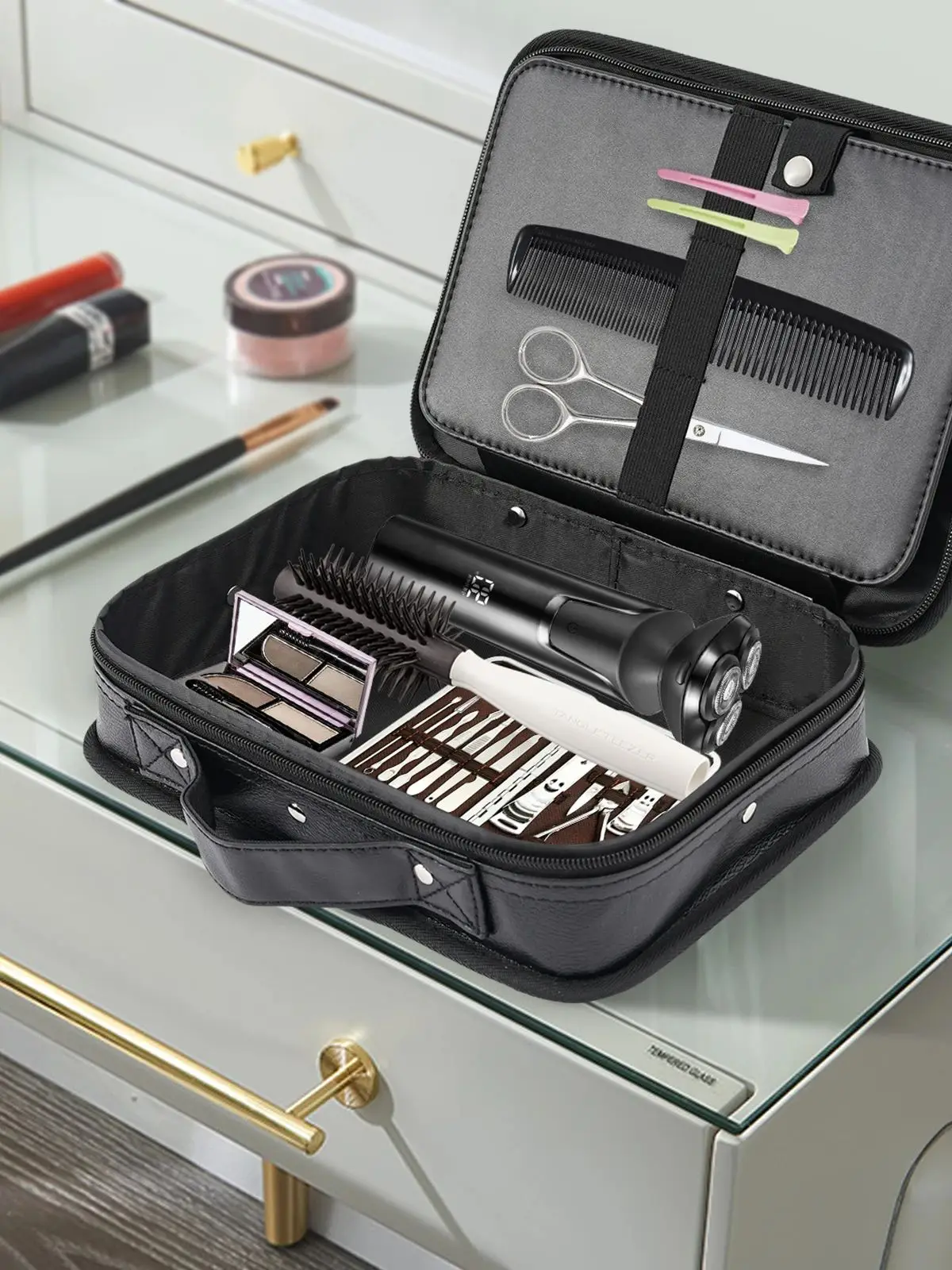 Tragbare Friseurtasche, große Handtasche für Friseure, wasserdichtes PU-Oxford-Gewebe, ideal für den täglichen Gebrauch, Reisen und Geschäftsreisen. – Detail 1
