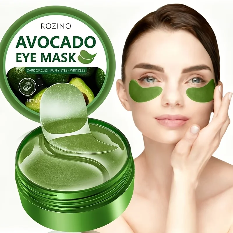 ROZINO Avocado Eye Mask, 60PCS/30 Pairs Moisturizing Under Eye Patches, Hydrating Eye Care Gel Mask for Daily Skincare, Cooling Eye Area Care, Smooth Gel Texture, Easy to Apply, Portable Beauty Care for Women, Home Travel and Self Care Routine