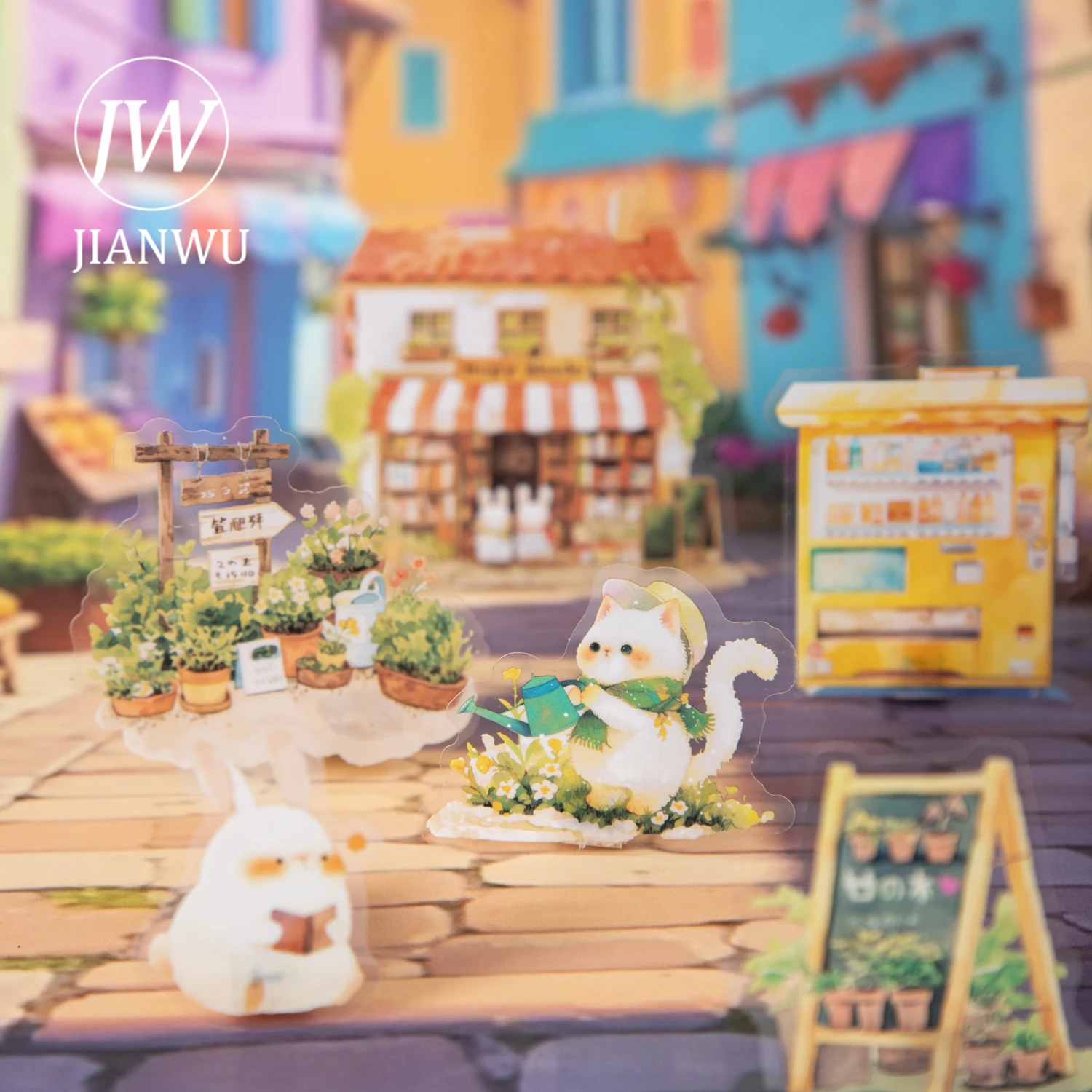 JIANWU Animal Store Street Series Kawaii Flower Animal Landscape Material Collage PET Sticker Creative DIY Journal Stationery