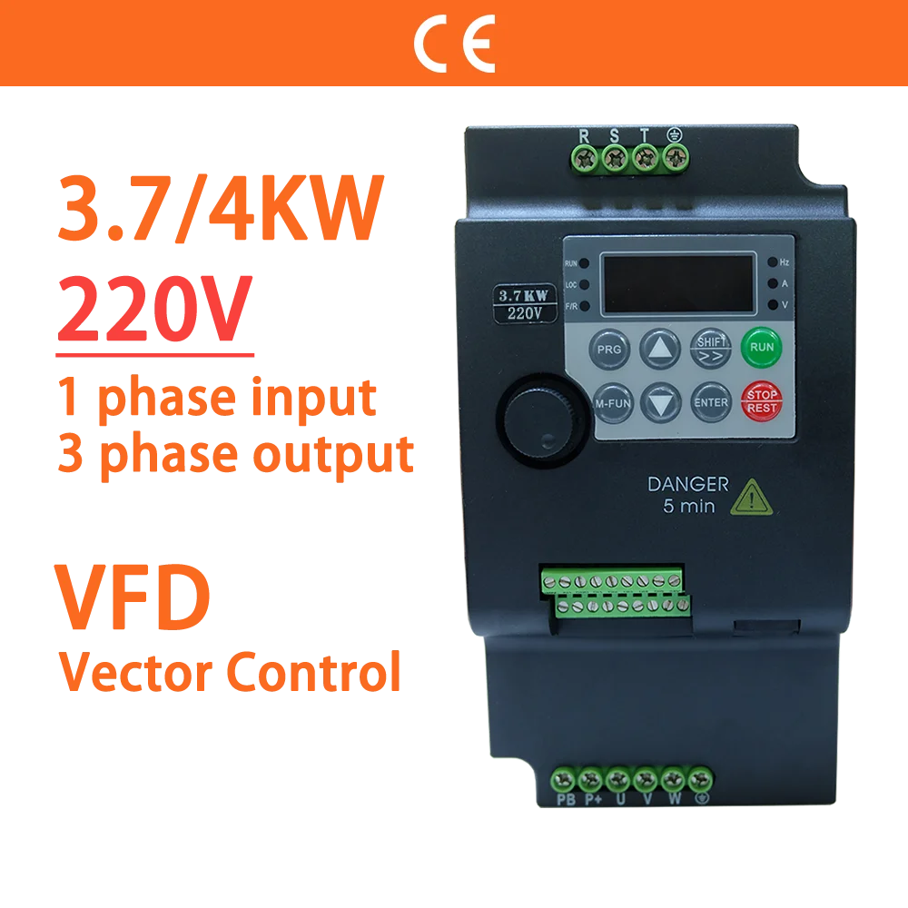 3.7KW 5HP 220V 1 Phase Input 3 Ph Output Economical Mini VFD Variable Frequency Drive Converter for Motor Speed Control Inverter