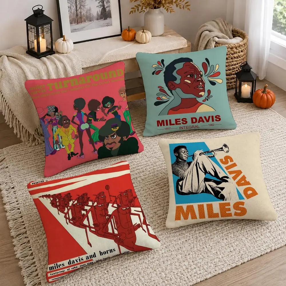 Jazz Artist Miles Davis Cushion Cover Short Plush Pillow Cover, Washable Wrinkle-Resistant for Sofa Bedroom Decor Gift