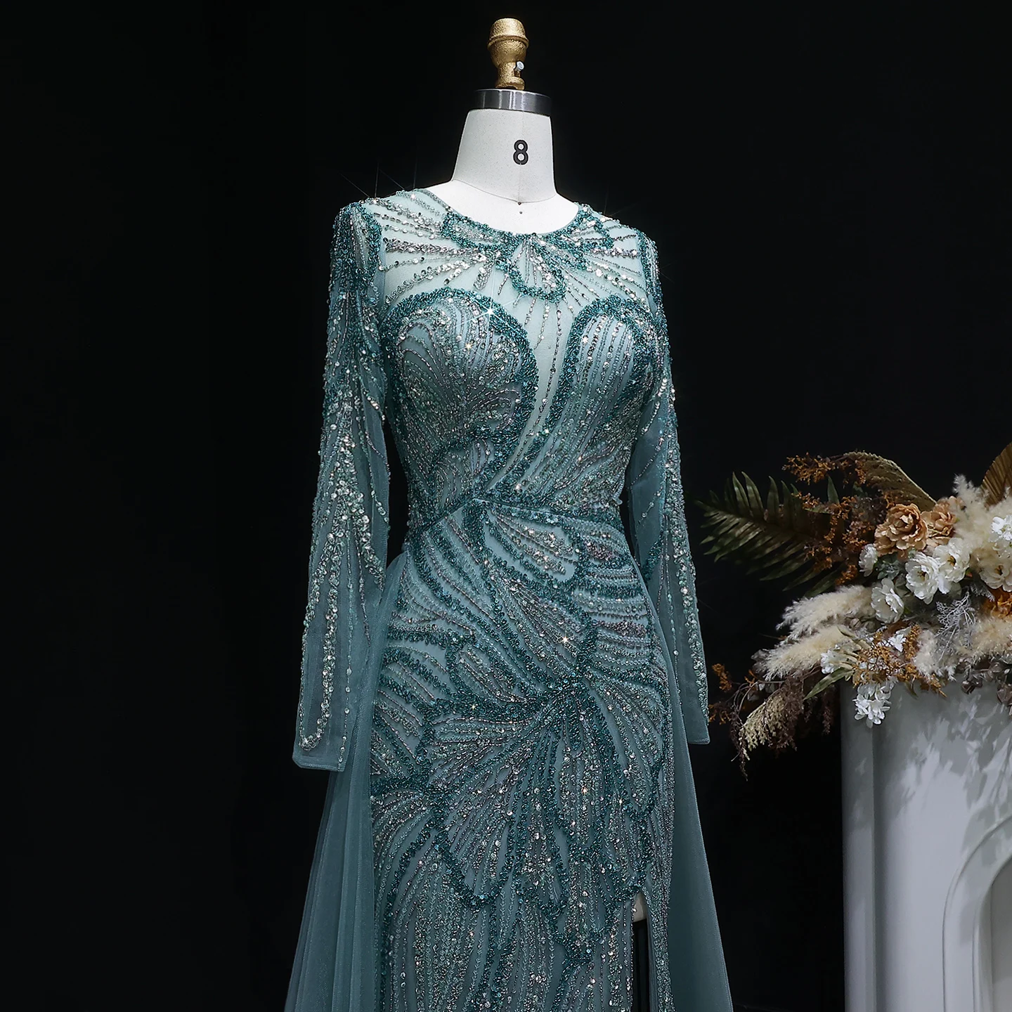 Sharon Said Dubai Luxuriöses Flieder-Abendkleid mit hohem Seitenschlitz, Weinrot, Grün, Damen-Abendkleider SS160, individuell anpassbar – Detail 25