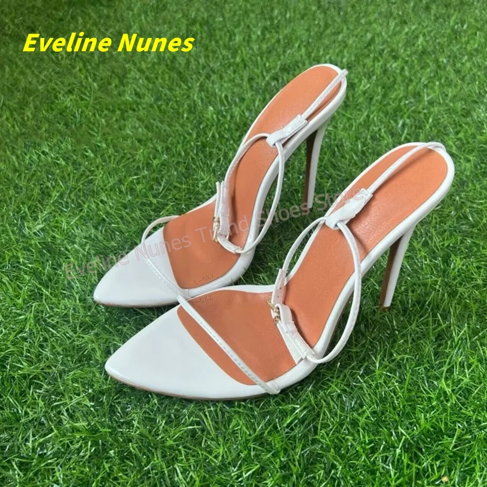 Women White Fashion Party Sandals Pointed Toe Stiletto Side Air Solid Ankle Buckle Slingback Sexy High Heels 2026 Summer Trend
