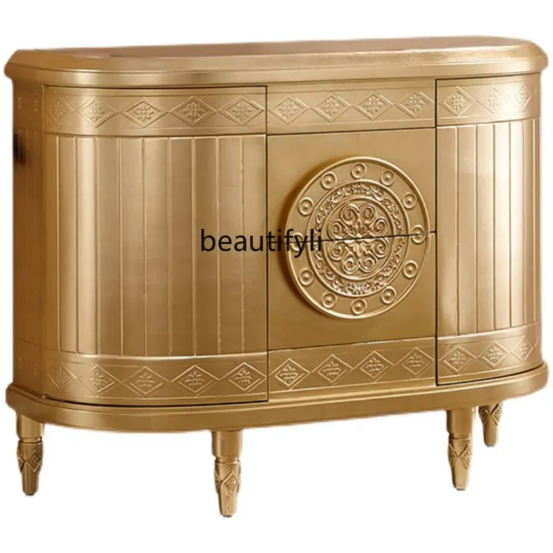 

European-Style New Classical Gold Foil Home Entrance Cabinet Living Room Sideboard Cabinet Curio Cabinet Locker