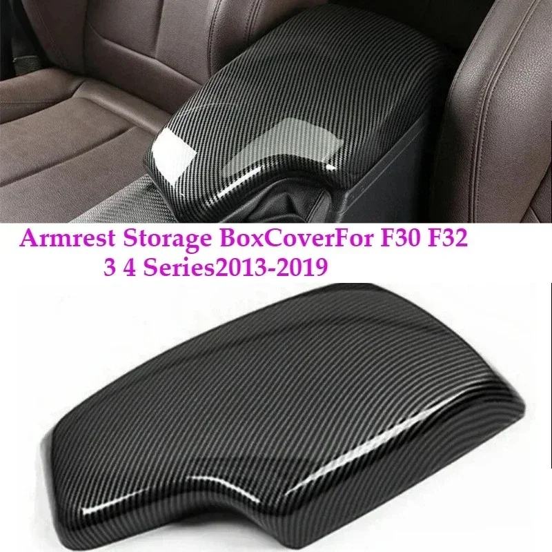 Für F30 F32 3er 4er Serie 2013-2019 ABS Carbon-Faser-Muster Schwarze Farbe Mittelkonsole BMW Armlehnen-Aufbewahrungsbox Schutzabdeckung – Detail 1