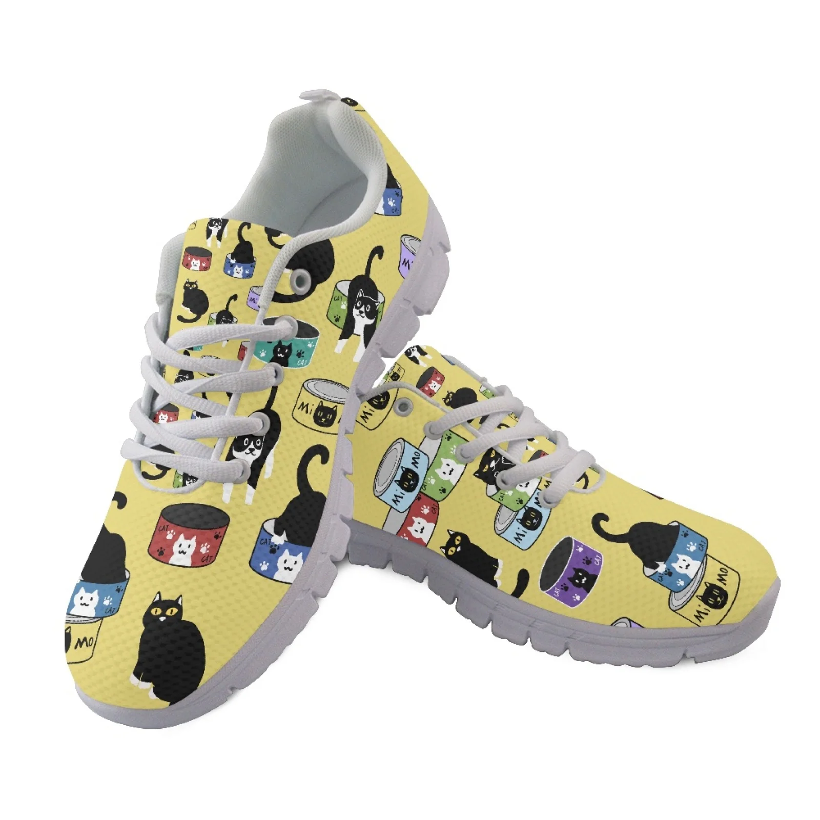 Coloranimal Lace Up Anti-Slip Walking Sneakers for Women Women Running Walking Shoes for Office Cartoon Cats