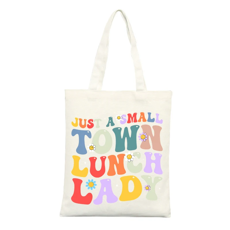 Canvas Tote Bag with Colorful Letter Print and Daisy Graphics, Retro Style for Casual Daily Use