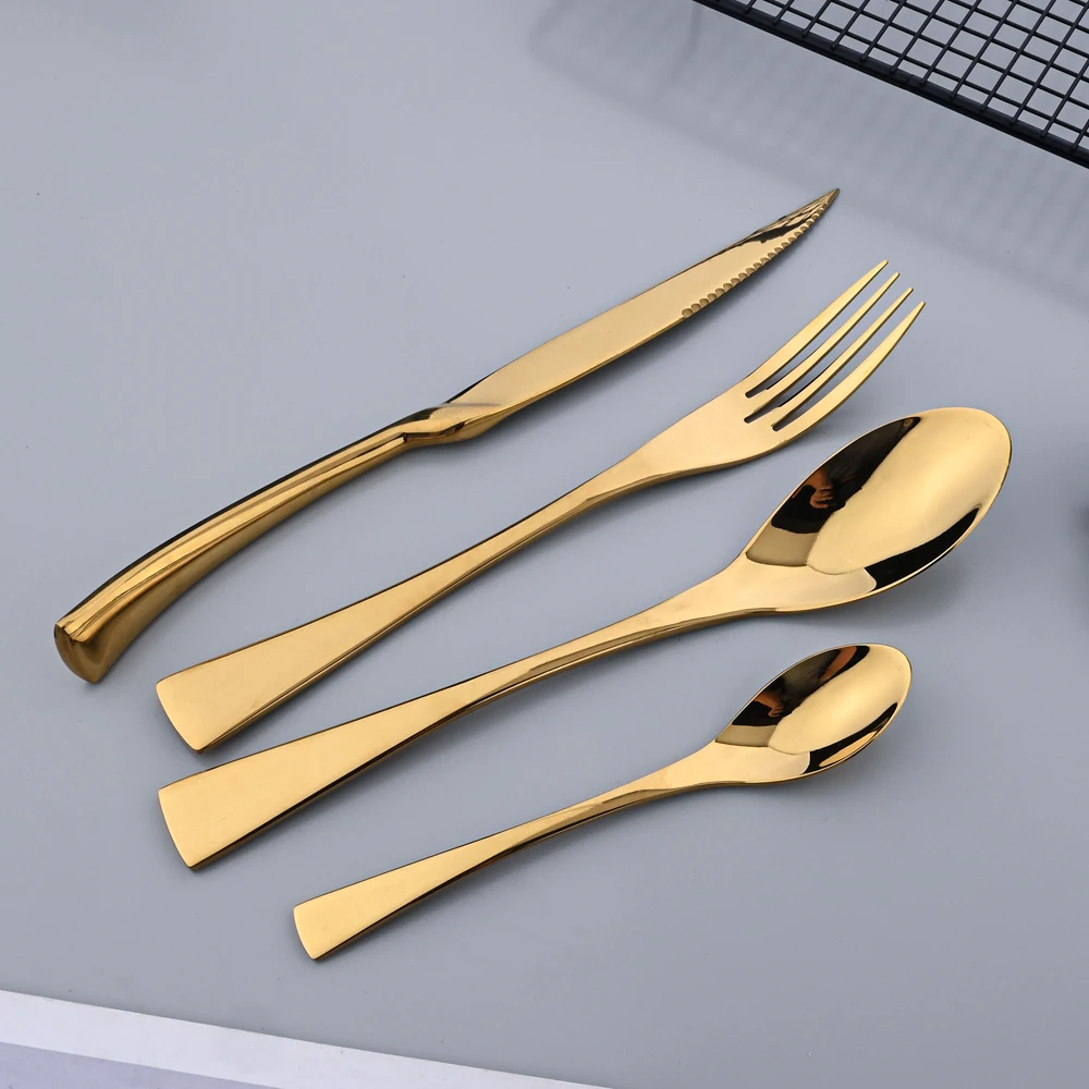 AJOYOUS 24pcs Cutlery Mirror Set Stainless Steel Knife Fork Spoon Tableware Western Kitchen Dinnerware Western Flatware with Box