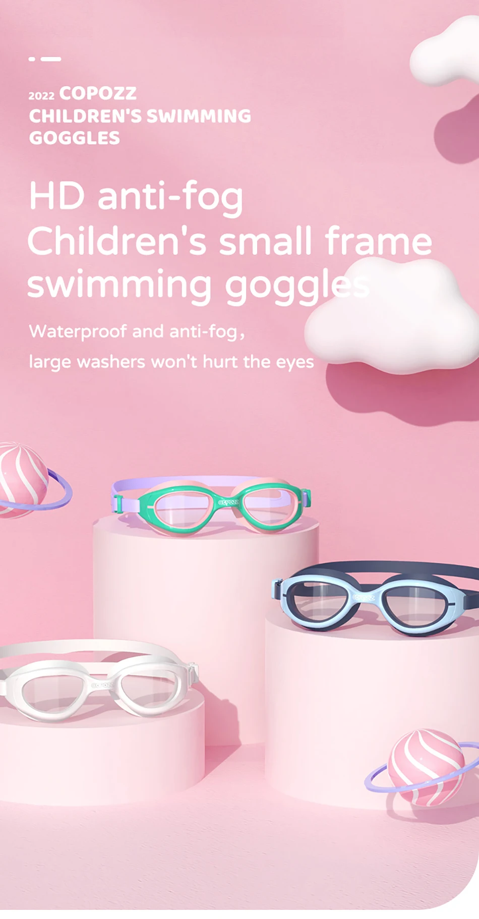 COPOZZ Bunte Schwimmbrille für Kinder, professionelle Schwimmbrille für Kinder, beschlagfrei, UV-Schutz, Wasserbrille für Jungen und Mädchen – Detail 3