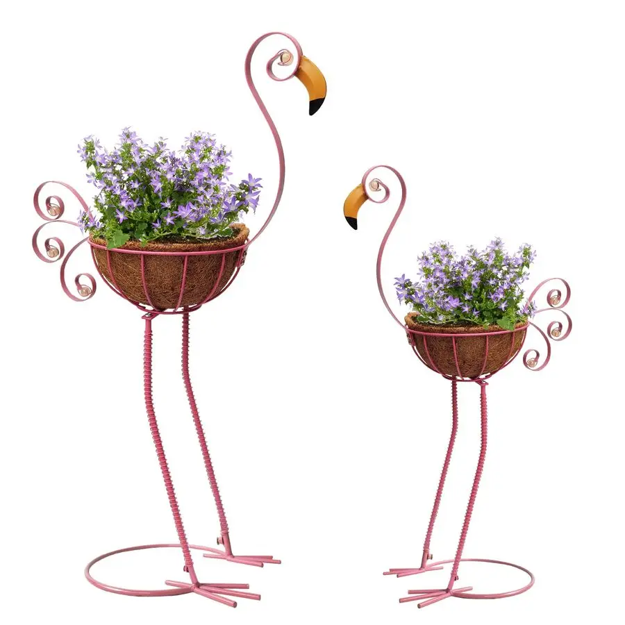 

Металлические кашпо-фламинго с корзинами, садовые кашпо в виде птиц для улицы и дома, для газона, двора, веранды, патио, садовых украшений, набор из 2 штук
