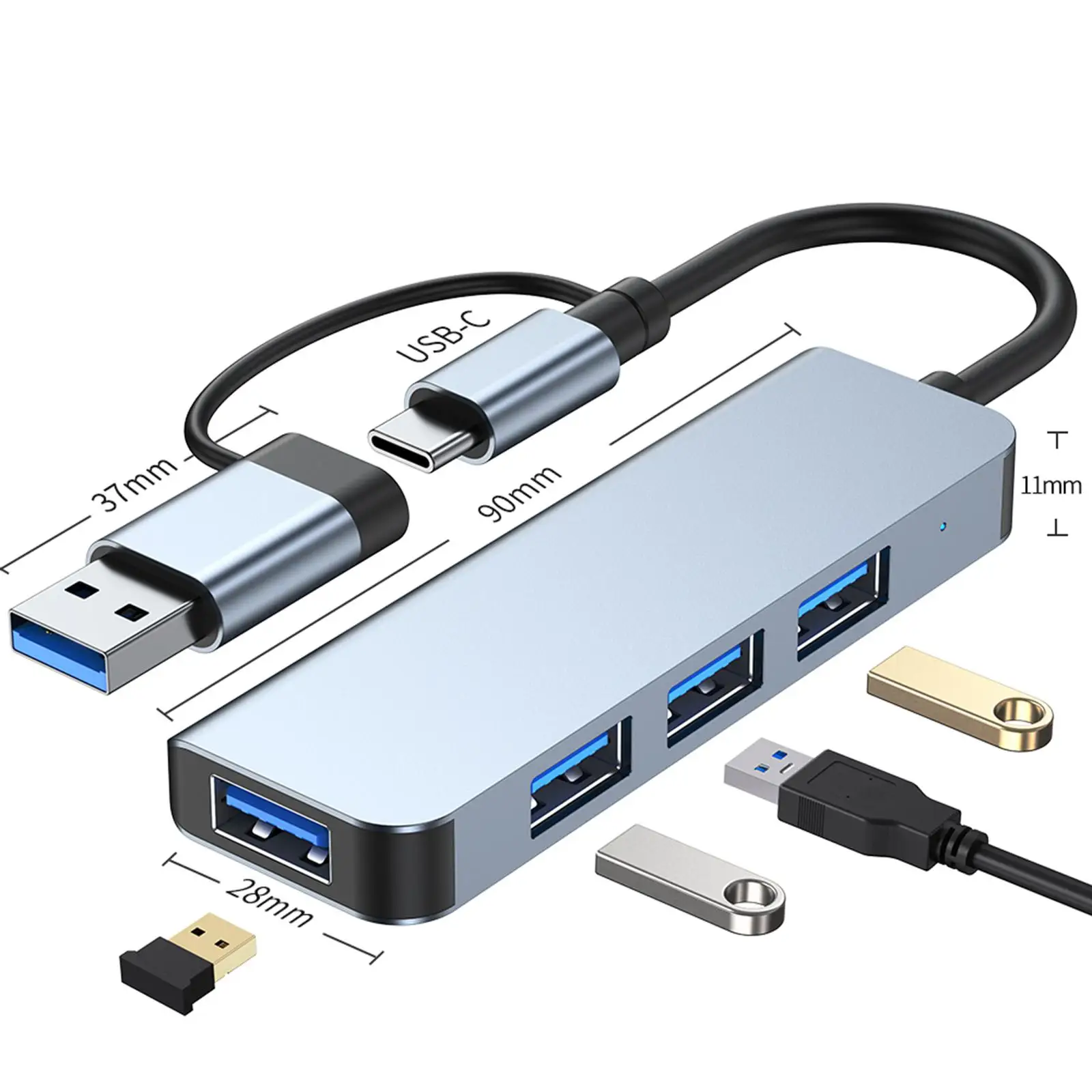 USB 3.0 Hub USB C Aluminum Alloy Station Expansion Converter for Laptop