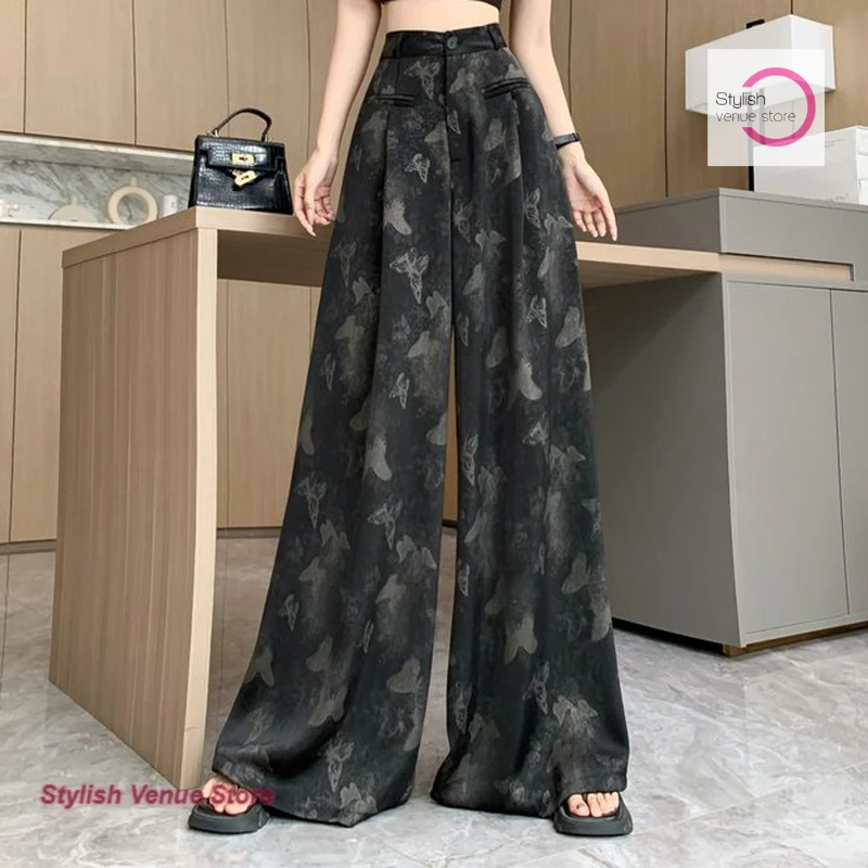 Korean butterfly satin drape relaxed fashion temperament wide-leg pants women's spring and summer high waist slim casual pants. - Detail 1