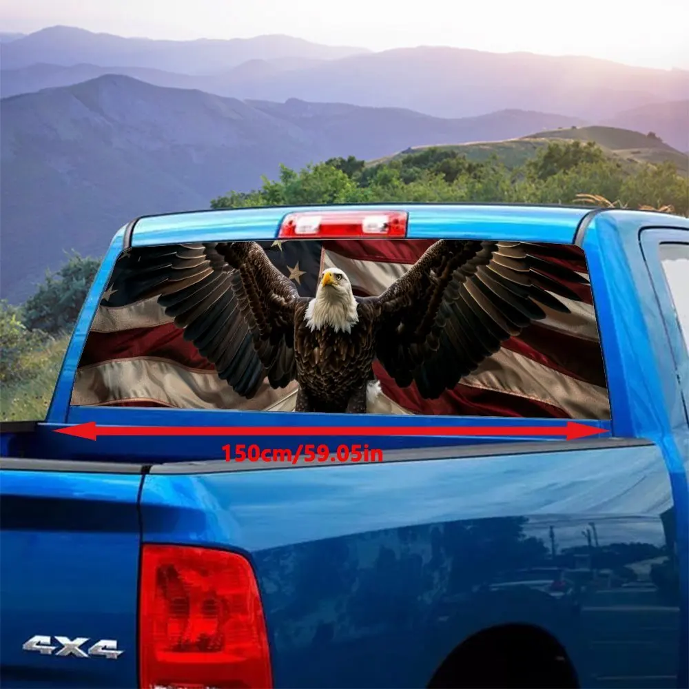 النسر نشر النجم Spangled راية اكسسوارات السيارات ملصق الزجاج الأمامي الخلفي ، نافذة شاحنة انظر من خلال نافذة سيارة مثقوبة