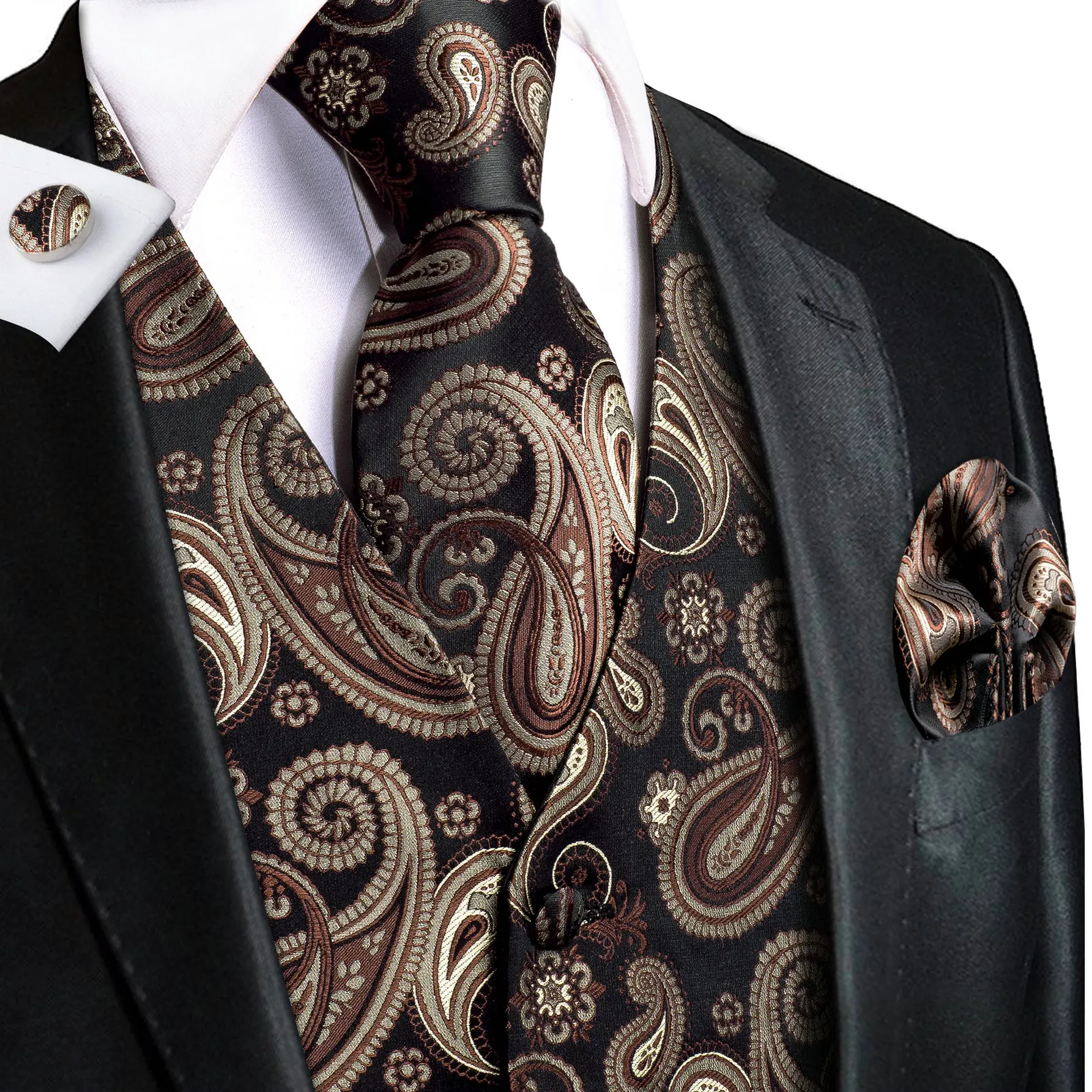 Fashion Mens Paisley Waistcoat Necktie Hanky Cufflinks Vest Set  for Business Party  Wedding Hi-Tie