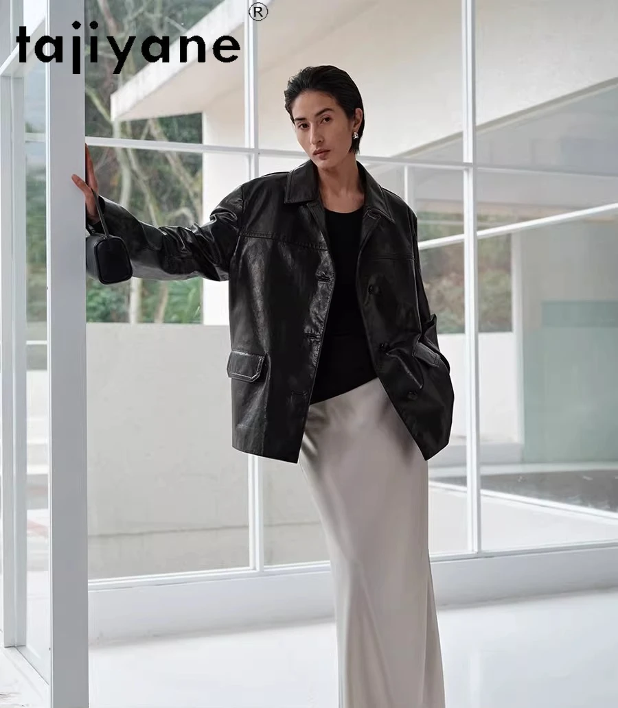 TAJIYANE 100% Oil Wax Goatskin Jacket Woman High Quality Suit-style Genuine Leather Jackets Spring Women Clothing 2026 дубленка
