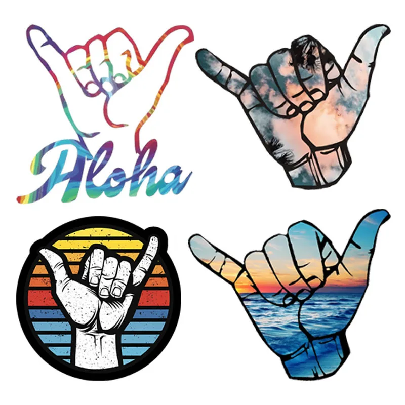 Fun Scenery Gesture Shaka Hand Sign DTF Heat Transfer Vinyl Sticker For Clothes DIY T-shirt Iron on Washable Neutral Pattern