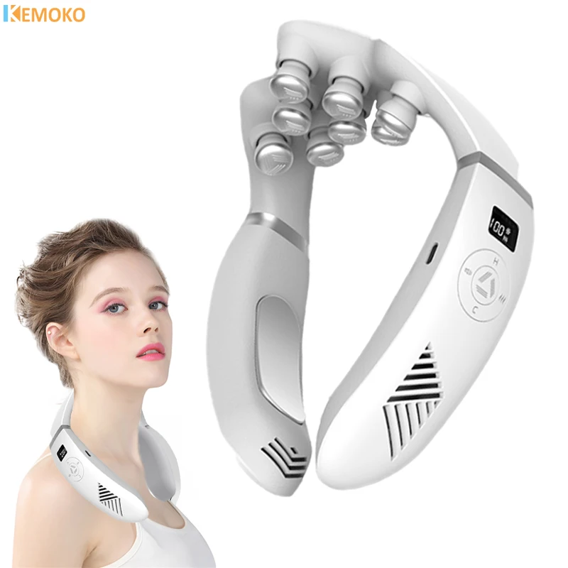 

Hot Compress Electric Neck Massager EMS Neck Pain Relief Pulse 8 Bionic Massage Heads 3D Kneading Cervical Acupressure Massage