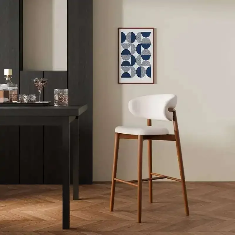 

for Solid Wood Bar Stool Household High Chair Kitchen Island Soft Cushion Back Dining Table Chair Cafe Restaurant High Stool