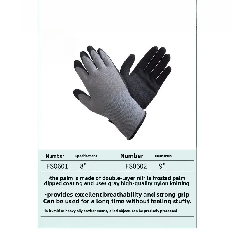 Industrial Gloves, Double Nitrile Scrub Palm Dip Gloves