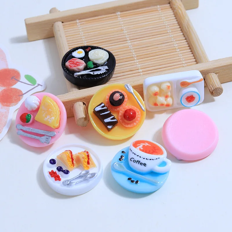 10pcs/lot Mini Resin Cute Breakfast Accessories Diy Dollhouse Miniatures Flatback Cabochon Decor Part Charms Figures