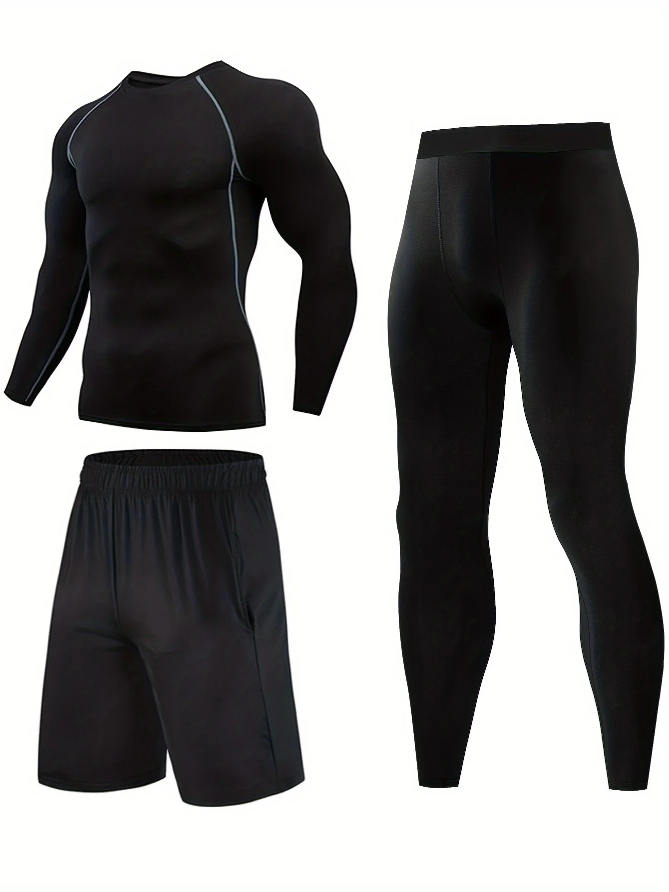 

Men's sportswear set a three-piece set of casual sports long-sleeved shirts, long pants short pants and fitness training clothes