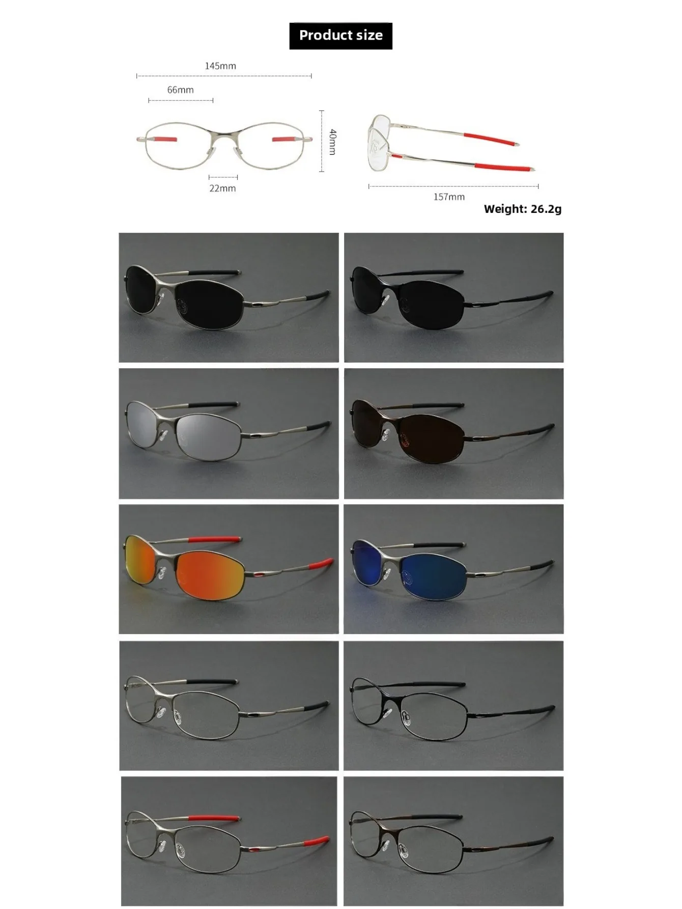 Optische Brille mit Metallrahmen für Herren, ultraleicht, silberfarben, rot, Brillengestell für verschreibungspflichtige Gläser – Detail 1