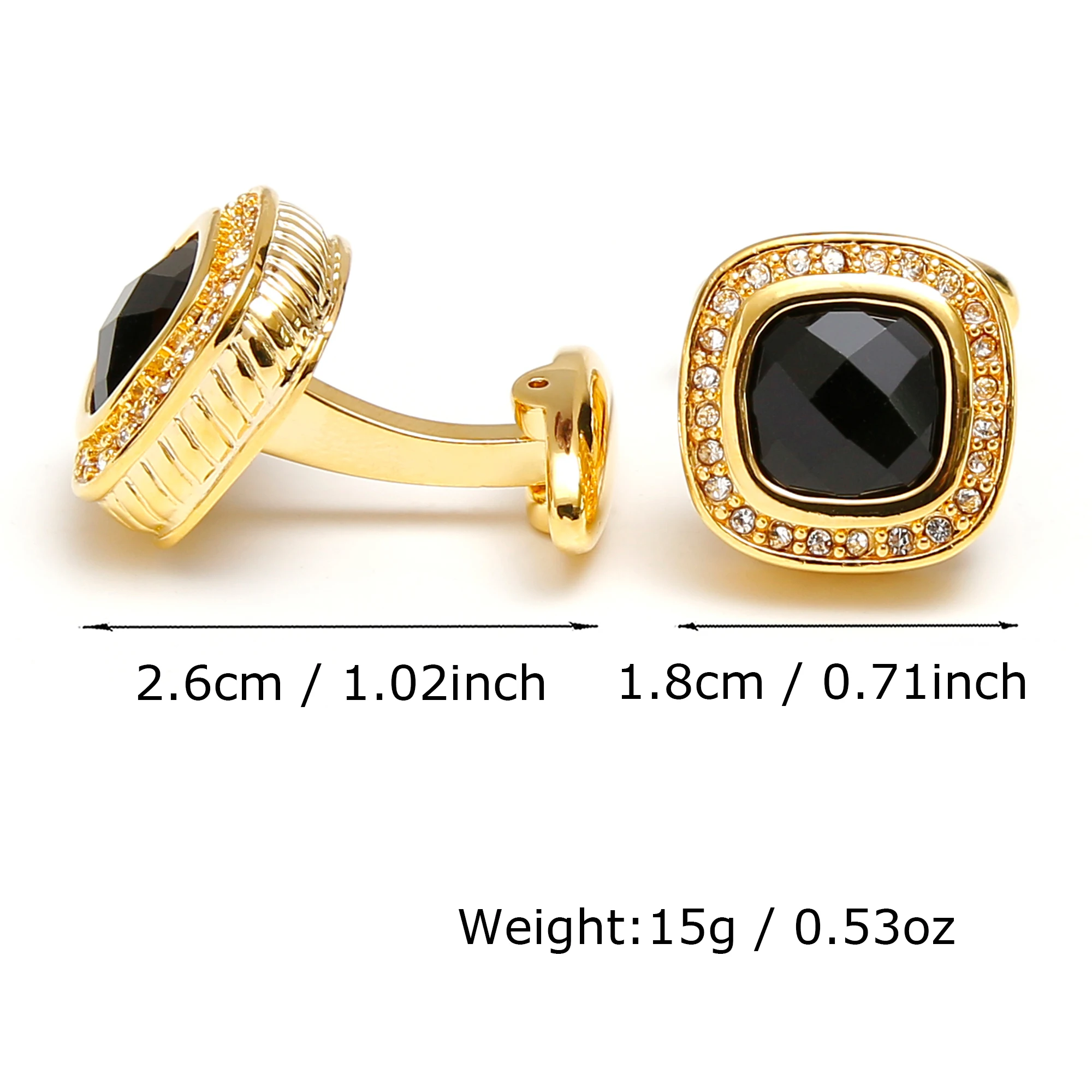TOMYE Gold Cufflinks for Men, Luxury Black Zircon Brass Square Shirt Cuff Links, Jewelry Gift for Dad Husband Groomsman