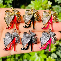 5pcs Big Bow Tie Red Black Fuchsia High Heel Shoes Charm Gold-Plate Pendant for Women Bracelet Necklace Making Jewelry Findings