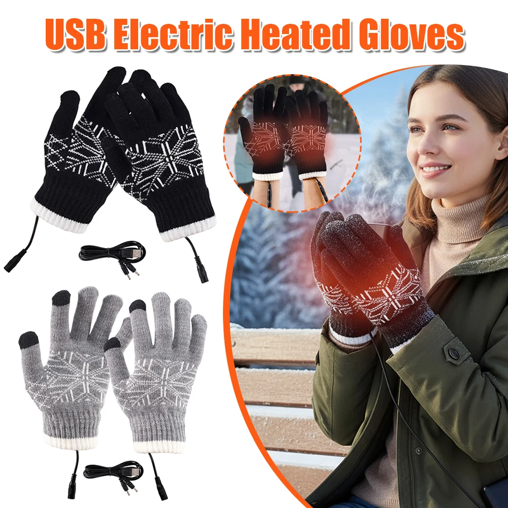 

USB Electric Heated Gloves Windproof Motorcycle Thermal Gloves Wear Resist Soft Heating Gloves for Outdoor Camping Hiking