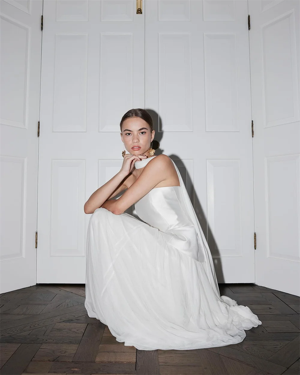 Amanda Customized White Strapless Mermaid Long Neck Tie Wedding Dress Sleeveless vestidos de noche Floor-Length  Formal Evening image 4