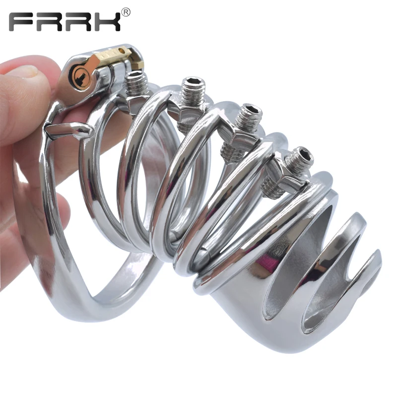 FRRK Spiked Male Chastity Cage Bolted Cock Lock Erect Denial Penis Rings BDSM Adults Sex Toys  Kinky Intimate Products